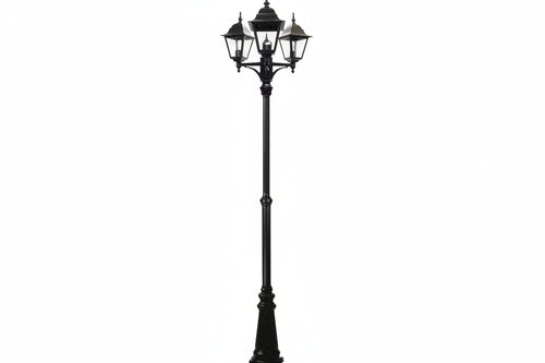 Lampione 3 Luci Su Palo Modello New York 3X100W Ip44 Cm.230H. Colore Nero Syntesy