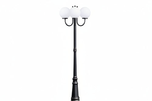 Lampione 3 Luci Su Palo Modello Sfera 3X100W Ip44 Cm.230H. Colore Nero Syntesy