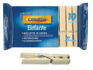 Mollette Elefante In Legno Naturale Molla Antiruggine Cm.10 Pz.10 - 10 Confezione Cosatto