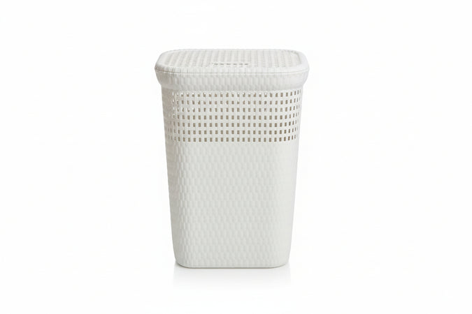 Portabiancheria Linen Basket Colore Bianco Con Coperchio Lt.60 Art.439- - Cm.42X33X58H. - 11 Pezzi Dea Home