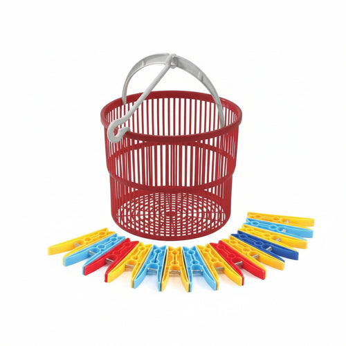 Cestino Magico Portamollette Rosso Con 15 Mollette Ts Special- - Ø Cm.19X15,5H. - 8 Pezzi Tontarelli