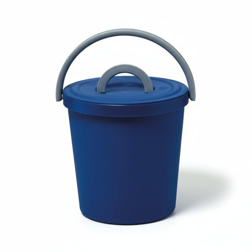 Pattumiera Con Coperchio Lt.15- - Ø Cm.32X32H., Colore Blu - 5 Pezzi Ics