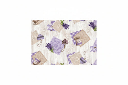 Tovagliato Riviera Felpato Pesante Decoro Avana E Fiori Lavanda 814- - Cm.140H, Rotolo Da Mt.20 - 20 Mt