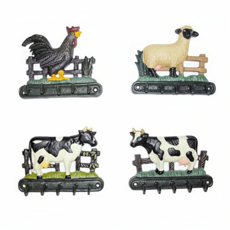 Ganci Appenditutto In Ghisa Decorati In Set Da Pz.4 Decoro: Gallo, Maiale, Mucca, Oca Xtra