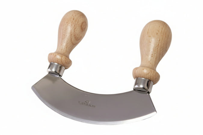 Mezzaluna In Accio Inox Con Manico In Legno Cm.14X3,5X12H. Calder