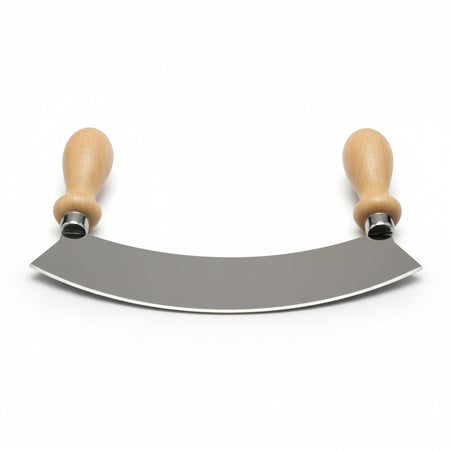 Mezzaluna In Accio Inox Con Manico In Legno Cm.25X4,5X15H. Calder