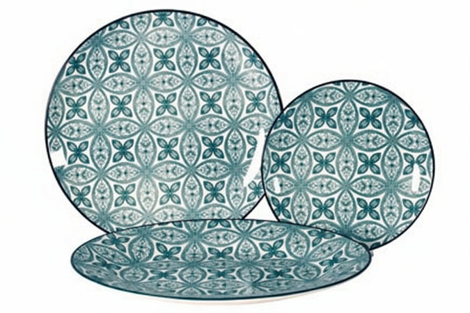 Servizio Di Piatti Maiolica Verde Acqua In Porcellana- - Servizio Contenente 18 Piatti - 1 Confezione Xtra