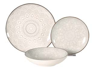 Servizio Di Piatti Mandala Tortora In Porcellana- - Servizio Contenente 18 Piatti - 1 Confezione Xtra