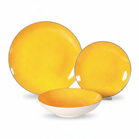 Servizio Di Piatti Esagono Giallo In Porcellana- - Servizio Contenente 18 Piatti - 1 Confezione Xtra