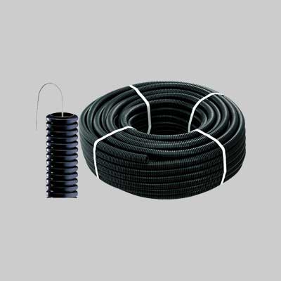 Tubo Corrugato Con Tirafilo Nero Ø 25 Mm - Rotolo 25 Mt - 25 Metrilineari