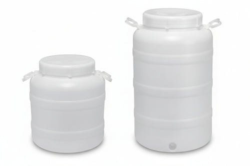 Fusto A Bocca Larghissima In Polietilene Per Alimenti Lt.25 Bocca Ø Cm.14 Misure Ø Cm.27X53.5H.