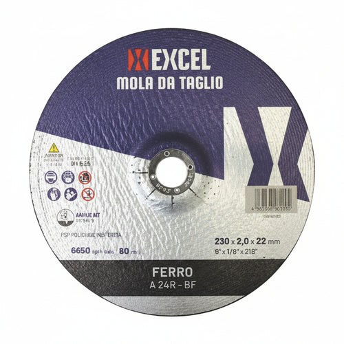 Dischi Da Taglio Centro Depresso Per Ferro Ø Mm.230- - Ø Mm.230X3,0 Foro 22,2 Da Taglio Per Ferro - 10 Pezzi Excel