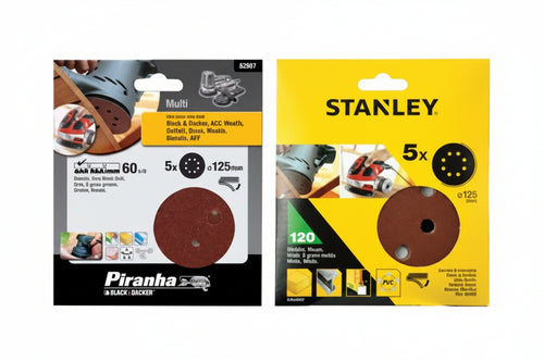 Set 5 Dischi Abrasivi Con Velcro Per Rotorbitali Ø Mm.125- - Grana 60 (32027-Xj) - 1 Blister Stanley