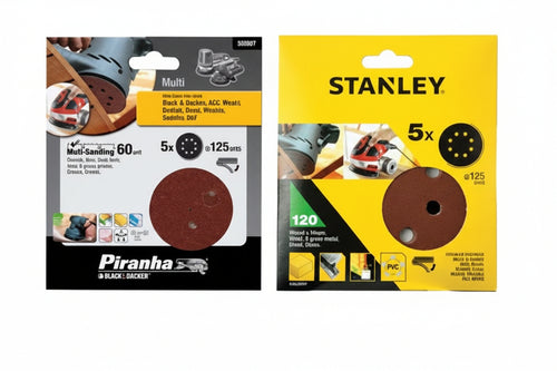 Set 5 Dischi Abrasivi Con Velcro Per Rotorbitali Ø Mm.125- - Grana 80 (Sta32032) - 1 Blister Stanley
