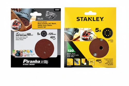 Set 5 Dischi Abrasivi Con Velcro Per Rotorbitali Ø Mm.125- - Grana 120 (Sta32037) - 1 Blister Stanley