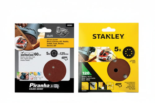 Set 5 Dischi Abrasivi Con Velcro Per Rotorbitali Ø Mm.125- - Grane Ass. 60/80/120/180 (Sta32047) - 1 Blister Stanley