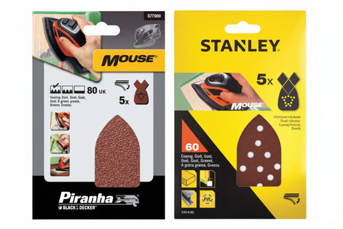 Set 5 Fogli Abrasivi Con Velcro Per Mouse- - Grana 120 (Sta31009) - 1 Blister Stanley