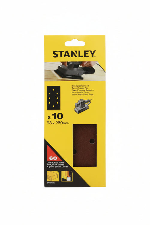 Set 10 Fogli Abrasivi Per Levigatrice Orbitale- - Grana 60 (Sta31100) - 1 Blister Stanley
