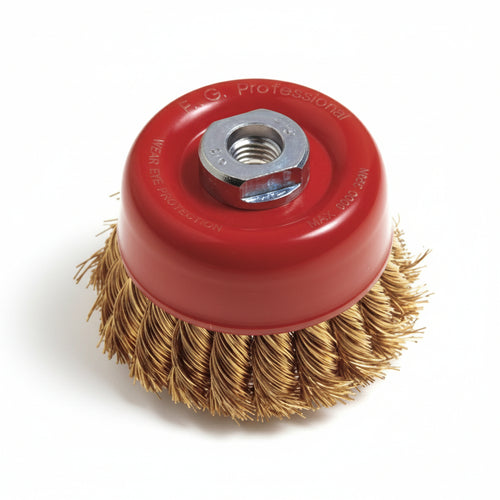 Spazzola A Tazza Fili Acciaio Ritorti Per Smerigliatrice- - Ø Mm.85 Foro Filettato 14 Ma Pg 485.75 - 1 Blister Pg