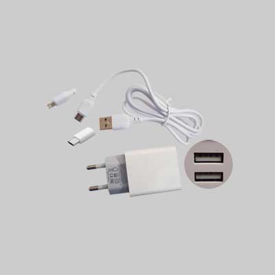 Caricatore Usb Da Parete Con Cavo Di Ricarica 2,4A - 2 Usb- 100 Cm - Attacco Lightning