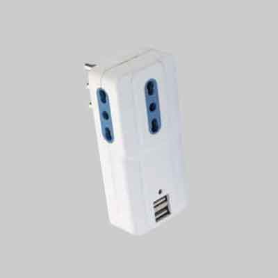 Adattatore 3 Vie + Usb Ideal Star Spina 16A - 3 Prese 10/16A + 2 Prese Usb Dc5V 2,1A - Ideal Star