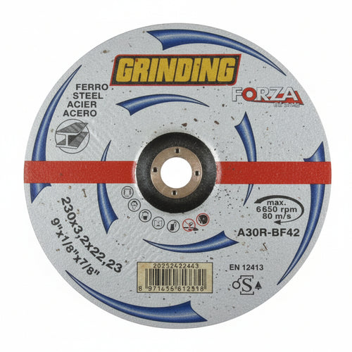 Dischi Da Taglio E Sgrosso Centro Depresso Per Ferro Forza Ø Mm.230- - Ø Mm.230X3,2 Foro 22,2 Da Taglio Per Ferro - 25 Pezzi Grinding
