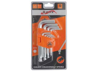 Chiavi Maschio Esagonali Ball Point Tipo Corto Cromo Vanadio Sr. 9 Pz. - 2 Blister Alte