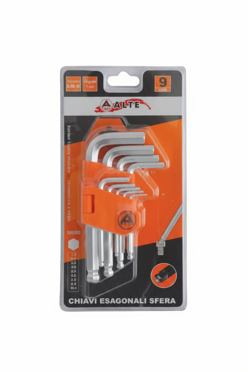 Chiavi Maschio Esagonali Ball Point Tipo Corto Cromo Vanadio Sr. 9 Pz. - 2 Blister Alte