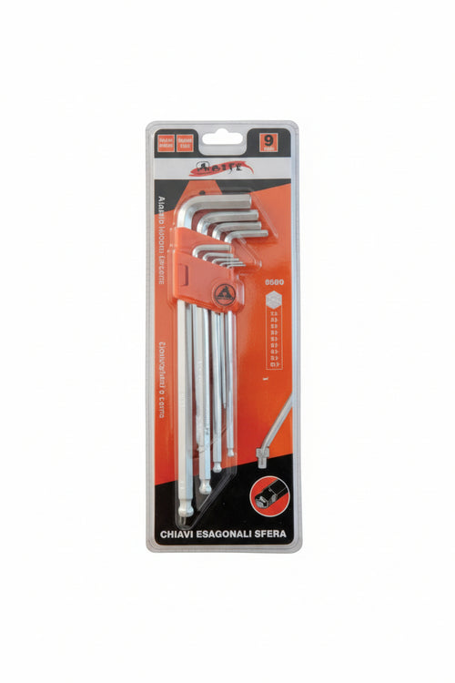 Chiavi Maschio Esagonali Ball Point Tipo Lungo Cromo Vanadio Sr. 9 Pz. - 1 Blister Alte