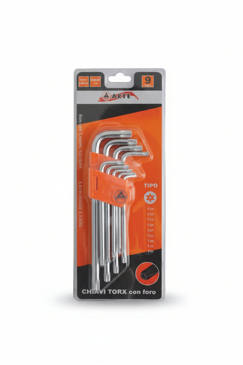 Chiavi Maschio Torx Con Foro Tipo Medio Cromo Vanadio In Serie 9 Pezzi - 2 Blister Alte