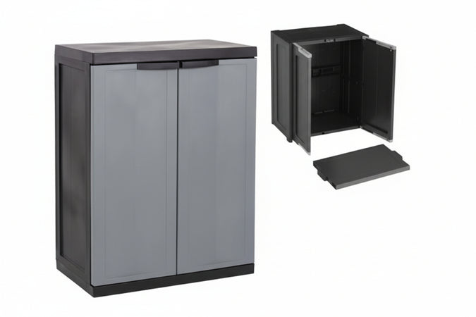 Armadio Basso A 2Ante+1Ripiano Nero/Grigio Art.200Bk Cm.65X37X85H. Toomax