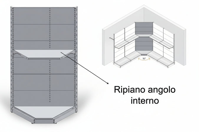 Ripiano In Lamiera Forato Angolo Interno Verniciato Grigio Ral 7035 Mm.400 P.