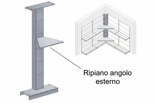 Ripiano In Lamiera Forato Angolo Esterno Verniciato Grigio Ral 7035 Mm.400 P.