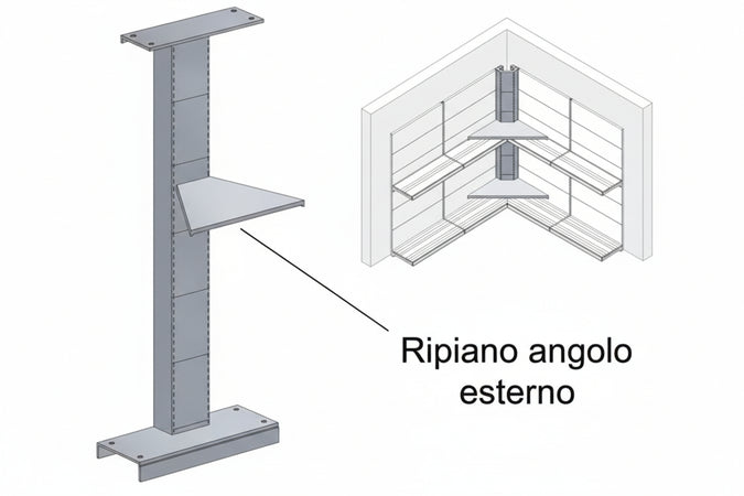 Ripiano In Lamiera Forato Angolo Esterno Verniciato Grigio Ral 7035 Mm.400 P.