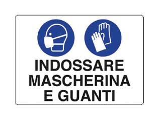 Cartello Indossare Mascherina E Guanti- - Cm.30X20H. In Plastica - 10 Pezzi