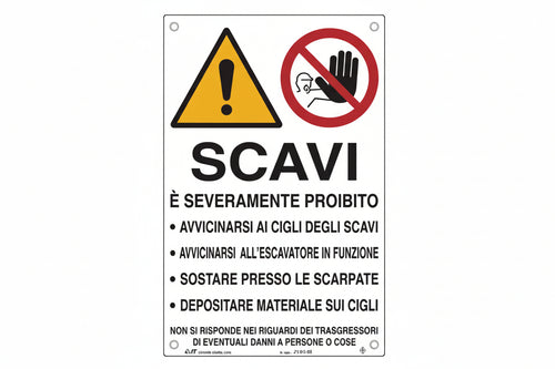 Cartello Scavi Pericoloso Avvicinarsi- - Cm.50X70H. - 10 Pezzi