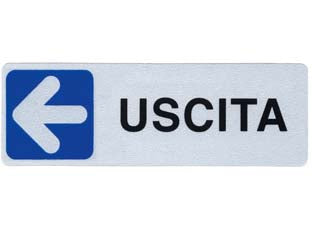 Targhetta Adesiva Uscita (Freccia A Sinistra)- - Cm.15X5H. - 10 Pezzi