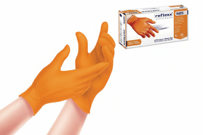 Guanto In Nitrile Grip 3D Gr.8,4 Senza Polvere Arancioni- - Tg.L In Conf. Da 50 Pz. - 2 Pezzi