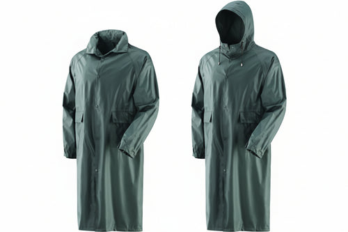 Impermeabile Cappotto In Nylon Spalmato In Pvc Verde Tg.Xxl