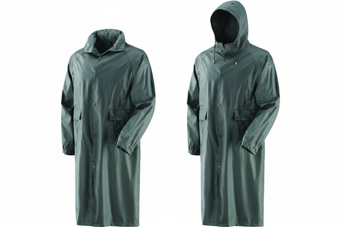 Impermeabile Cappotto In Nylon Spalmato In Pvc Verde Tg.Xxl