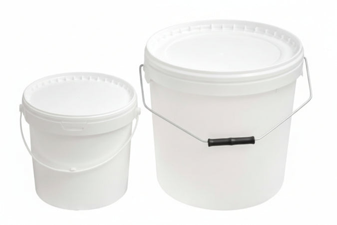 Secchio In Plastica Anonimo Con Coperchio Bianco- - Lt.16 - Manico In Ferro Zincato - 5 Pezzi