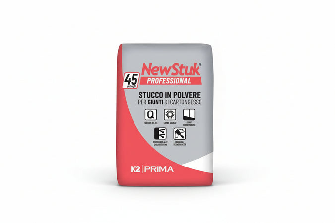 K2 Newstuk Professional Stucco Per Cartongesso In Polvere In Sacco- - Kg.5 - 4 Pezzi K2