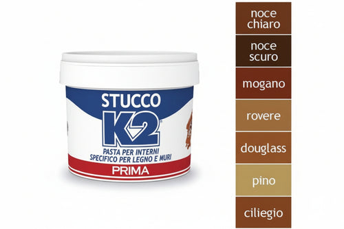 K2 Stucco Colorato In Pasta Per Legno In Barattolo- - Kg.0,500 - Noce Chiaro - 12 Pezzi K2