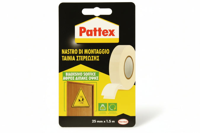 Pattex Nastro Biadesivo Soffice- - Mm.25H In Rotoli Da Mt.1,5 - 12 Pezzi Henkel