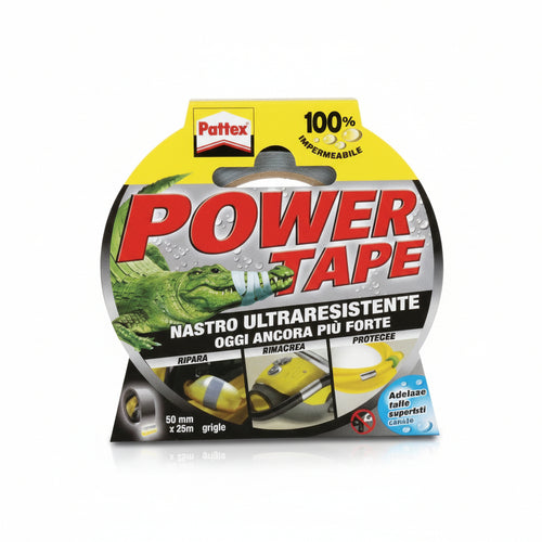 Pattex Nastro Adesivo Power Tape- - Mm.50H. In Rotoli Da Mt.25 Colore Grigio - 2 Blister Henkel