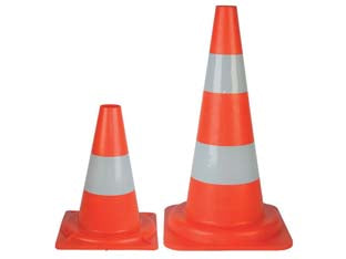 Cono Segnaletico Stradale In Plastica Con Base E Fascia Rifrangente- - Base Cm.28,5X53H. - 5 Pezzi