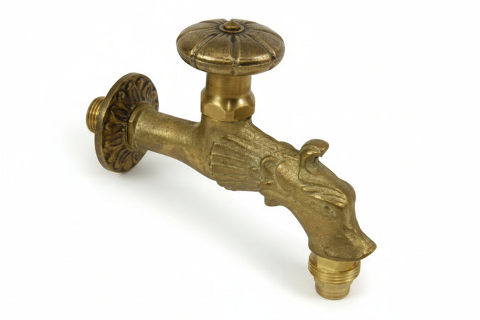 Rubinetto Artistico In Ottone A Vitone Oro Anticato Attacco M 1/2 Aglaia