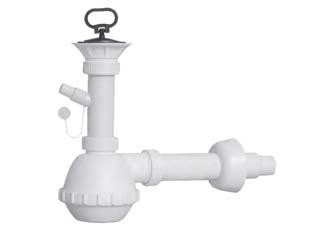 Sifone Moplen A Fiasco 1 Via Con Scarico E Piletta 11/2 Per Lavello Ceramica