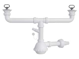 Sifone Moplen A Fiasco 2 Vie Con Scarico E Pilette 11/2 Per Lavello Ceramica