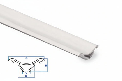 Profilo Raccordo Igienico Rigido Bianco- - Mm. A=30 B=14 C=6,4 H=11 - Barra Mt.2,5 - 10 Pezzi